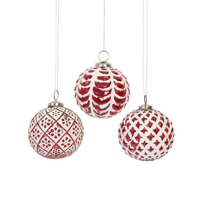 The Holiday Aisle® 3 Piece Glass Ball Ornament Assortment Set Birch Lane